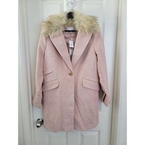 NWT Topshop Women’s Monica Faux Fur Collar Pink Peacoat size 6